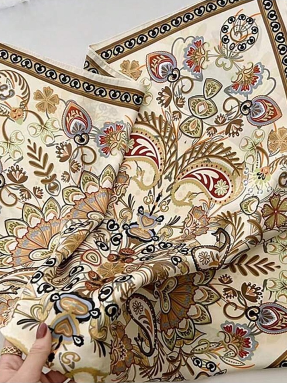Celine Paisley Scarf in Cream, Gold and Brown 27.5”
